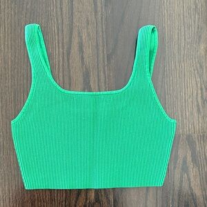 Green Ribbed Women's Crop Top